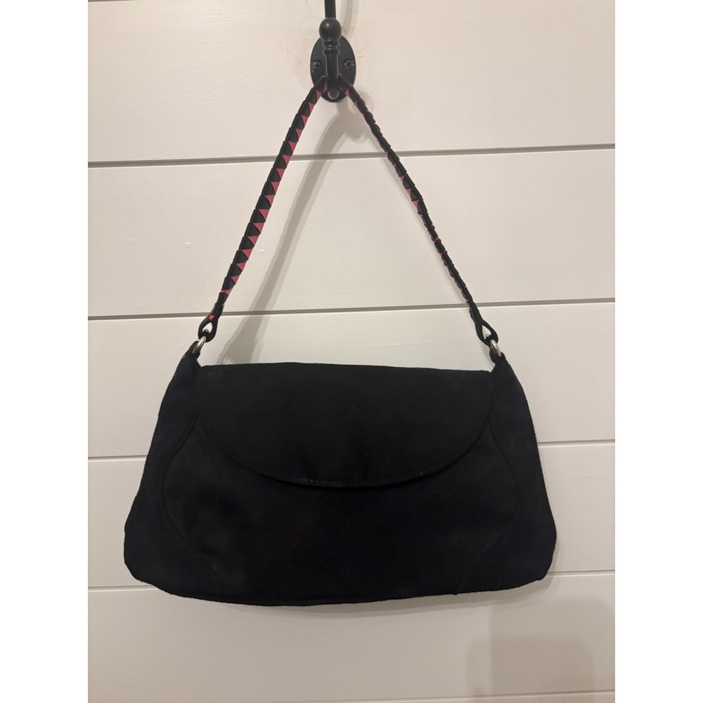 Victoria's‎ Secret Black Suede Shoulder Bag Purse Pink Accent Strap Y2K Grunge